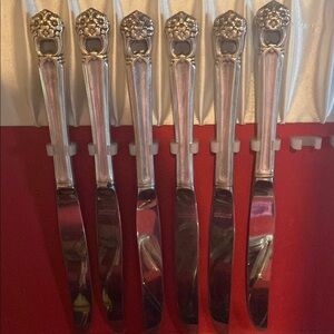 Elegant Vintage Silver Floral Handle Knives